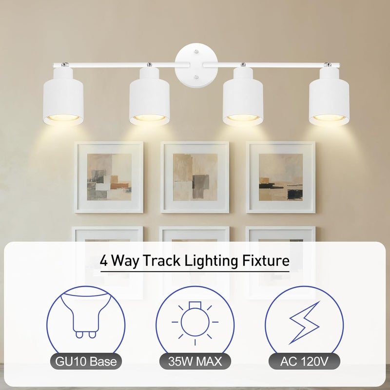 BoostArea Store 4-Light Led Track Lighting,White Ceiling Lighting Fixtures,Wall Sconces Ceiling Spotlight with Foldable Light Arms for Kitchen, Closet, Bedroom,GU10 Socket, Bulbs Not Included - Image 3